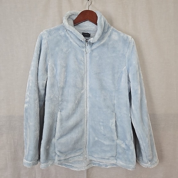 32 Degrees Heat Women's Size Large Light Blue Faux Fur Zip Jacket Soft Fleece - Picture 1 of 8